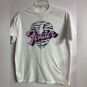 Fender Men’s Short Sleeve T Shirt, Medium, White/Purple/Grunge